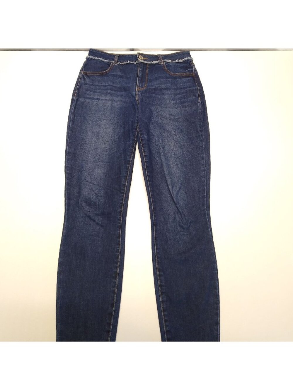 Maurices DenimFlex M Long High Rise Dark Fray Waist Jegging Sandblasted Wash EUC
